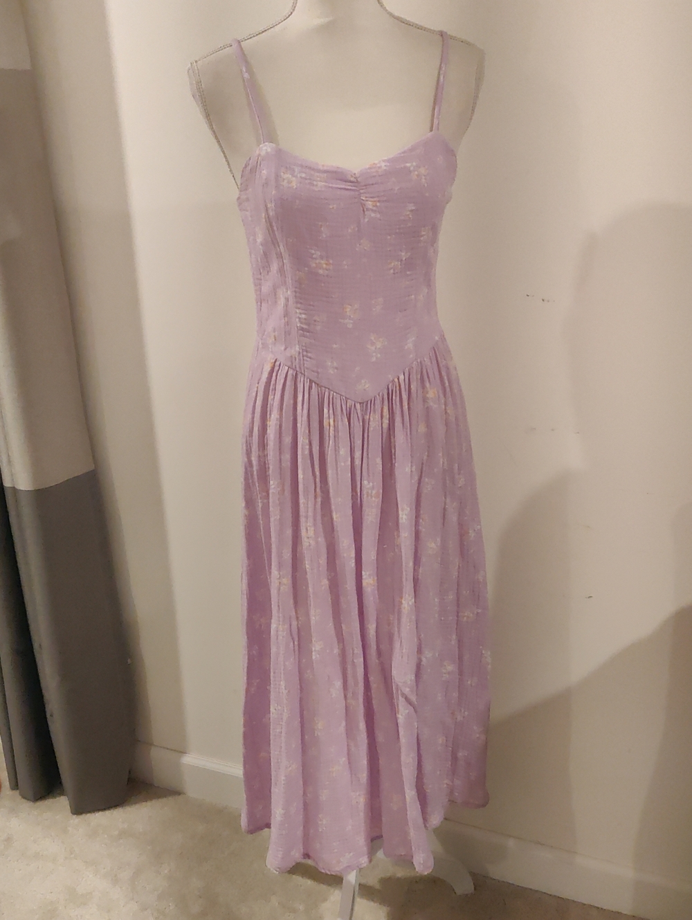 Tinsel town Lilac Ruched Adjustable Spaghetti Straps Sleeveless Dress Y2K Cottag
